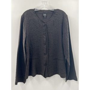 Eileen Fisher Women’s Long Sleeve Knot Button Quilted Silk Jacket Lined Brown L